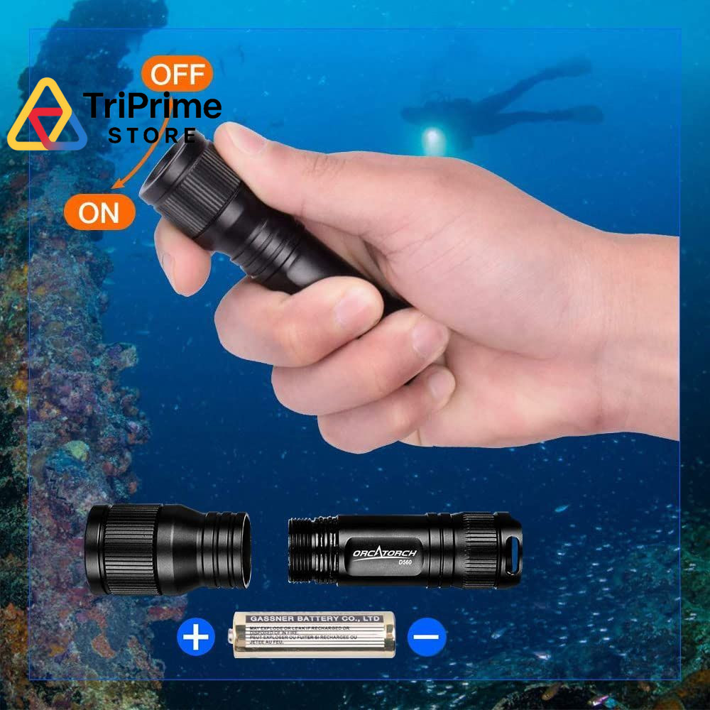 ORCATORCH D560 Mini Scuba Dive Light Headlamp 650 Lumen Mask Diving Black