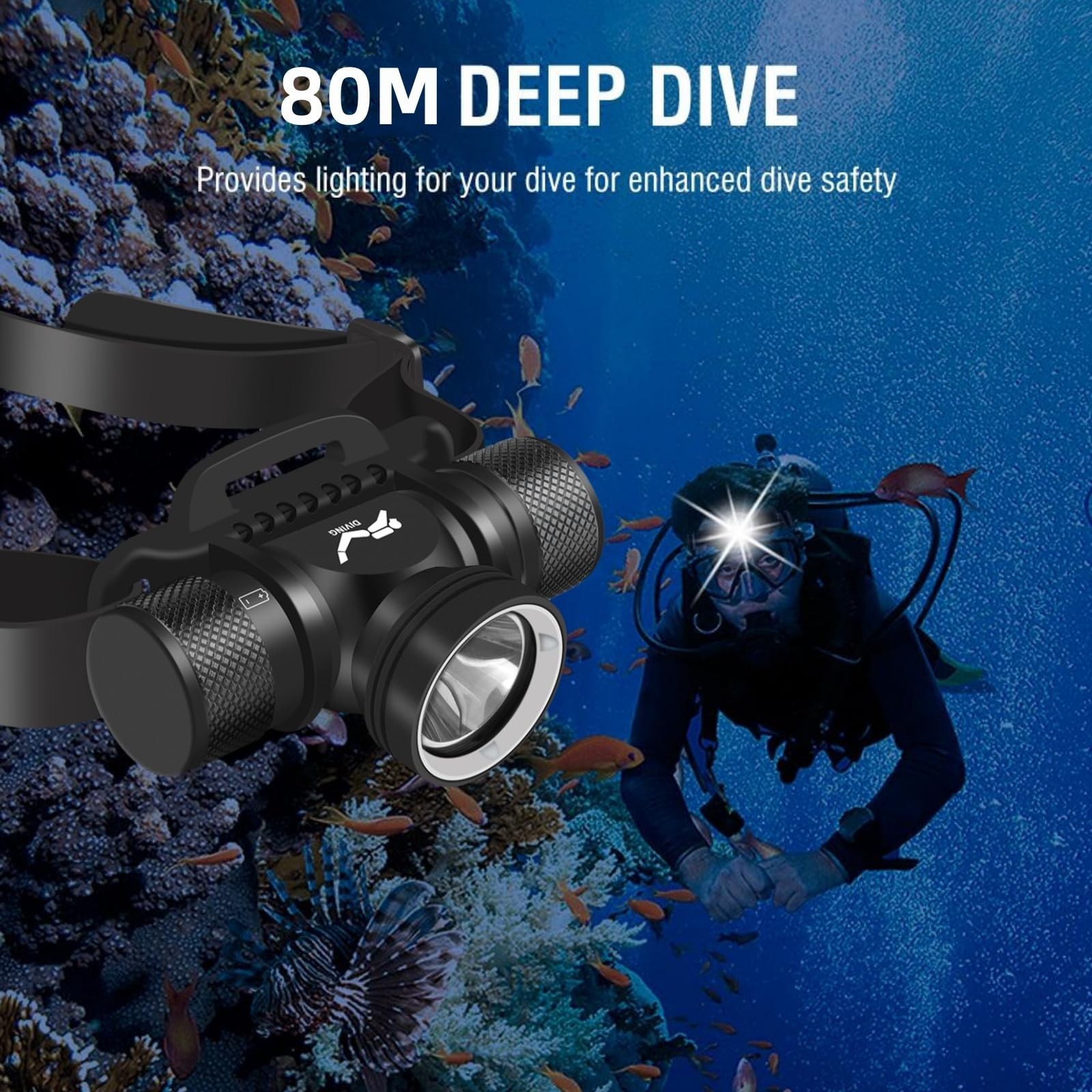 WINDFIRE Scuba Diving Light, Long Range Diving Flashlight Headlamp, 5 Modes D…