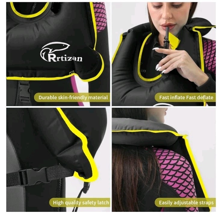 Rrtizan Snorkel Vest, Adults Portable Inflatable Swim Vest One Size, Black