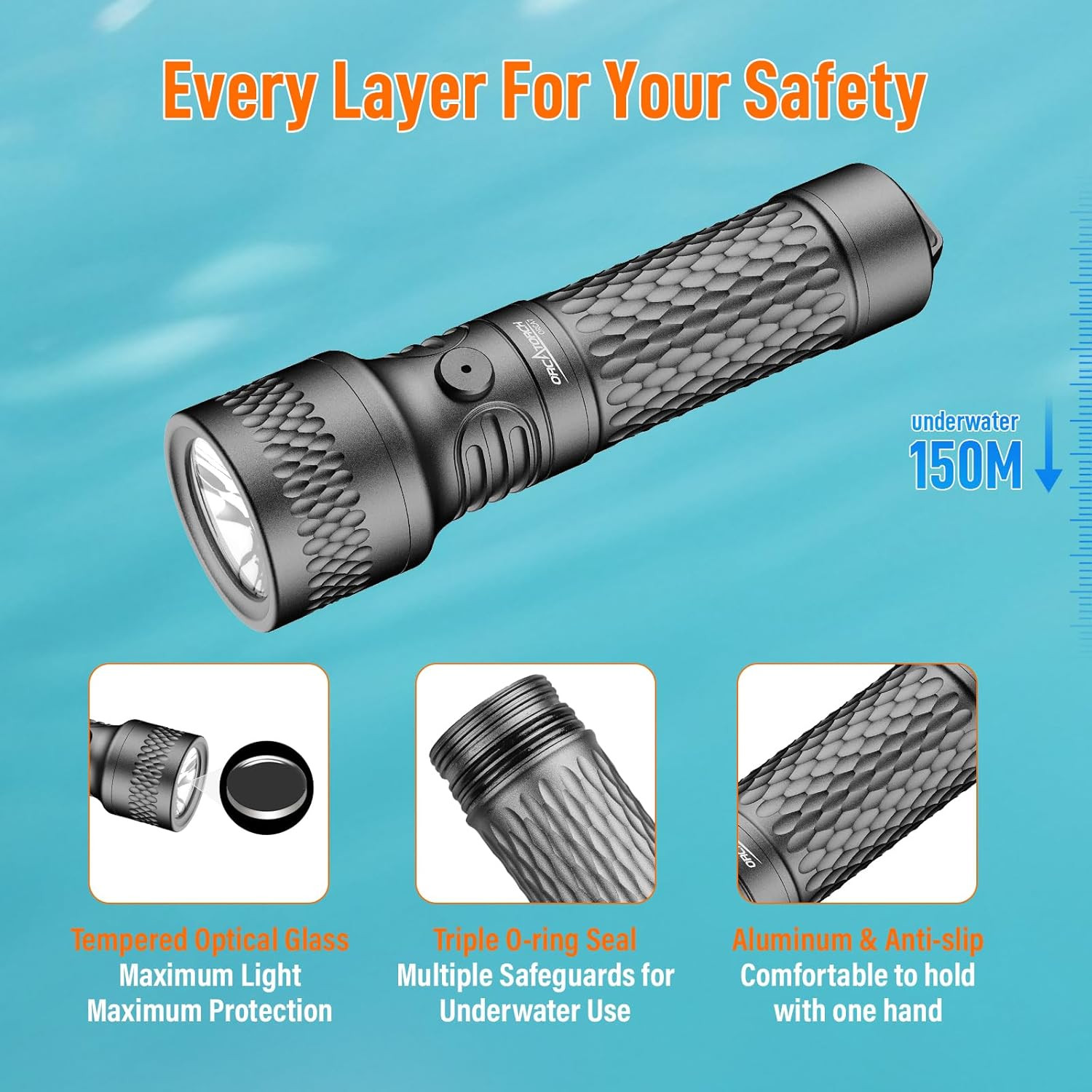 ORCA7 Dive Light, 3000 Lumens SOS Signal Scuba Diving Flashlight, 6° Narrow Beam