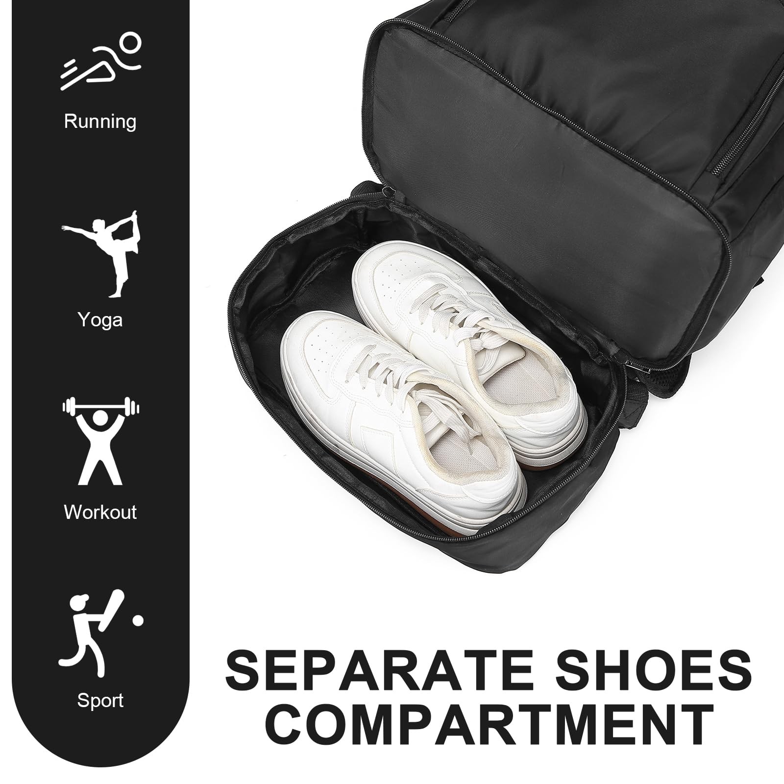seyfocnia Gym Backpack for Men,Gym Bag with Shoe Compartment 20inch, Black