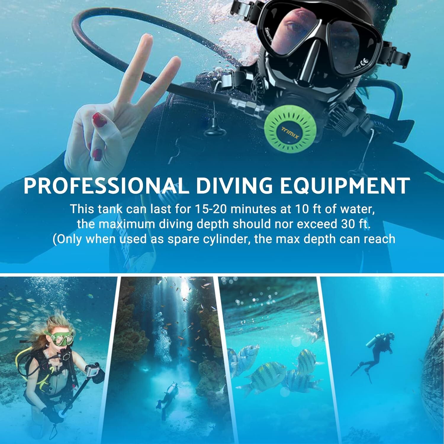 Trimix 1.0L 15-20Mins Mini Scuba Lung Tank Diving Underwater Portable Snorkel