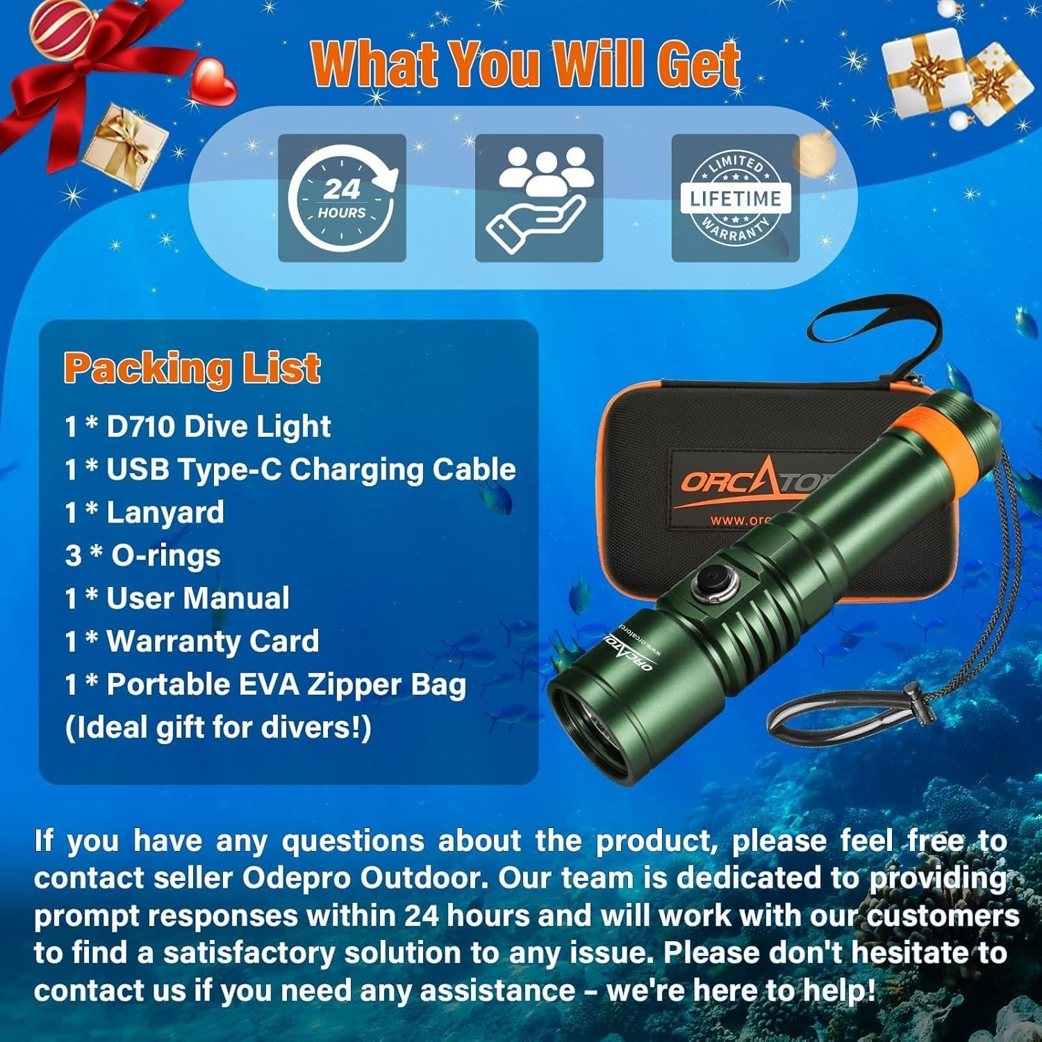 ORCATORCH D710 Scuba Diving Light,3000 Lumens Super Bright Underwater Flashlight