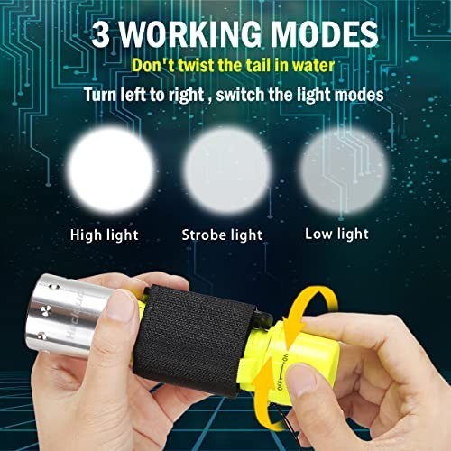 Rechargeable Diving Flashlight – IPX8 Waterproof LED Torch, 3 Modes, 2-Pack for