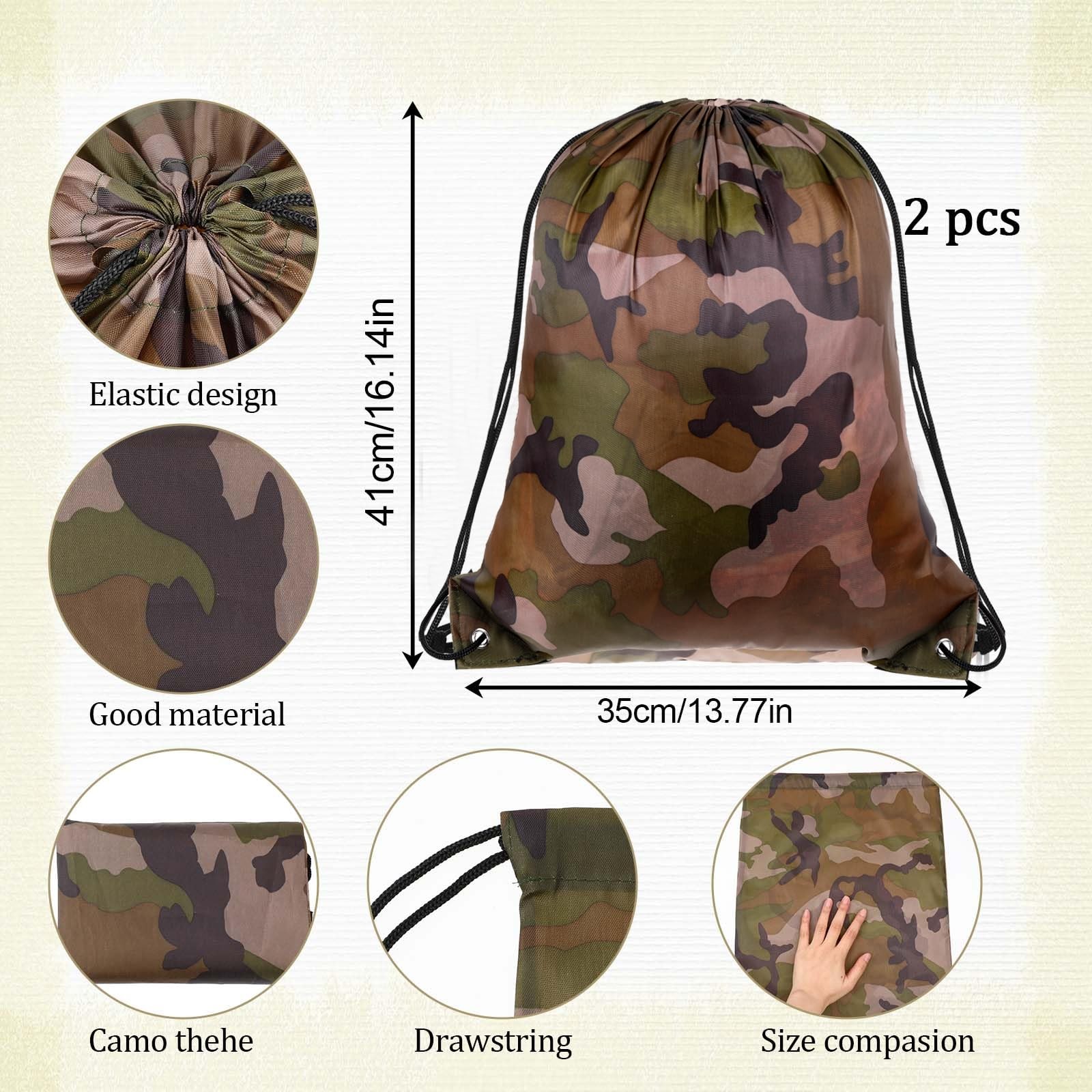 salbsever 2PCS Camo Bag Drawstring 13.8 x 16.5 x 0.7 inches, Camouflage Brown