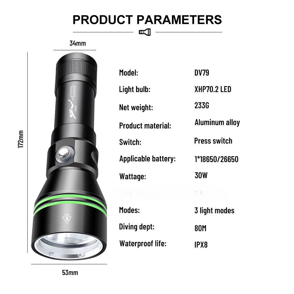 350000LM LED Professional Scuba Diving Light Underwater Flashlight Dive Torch