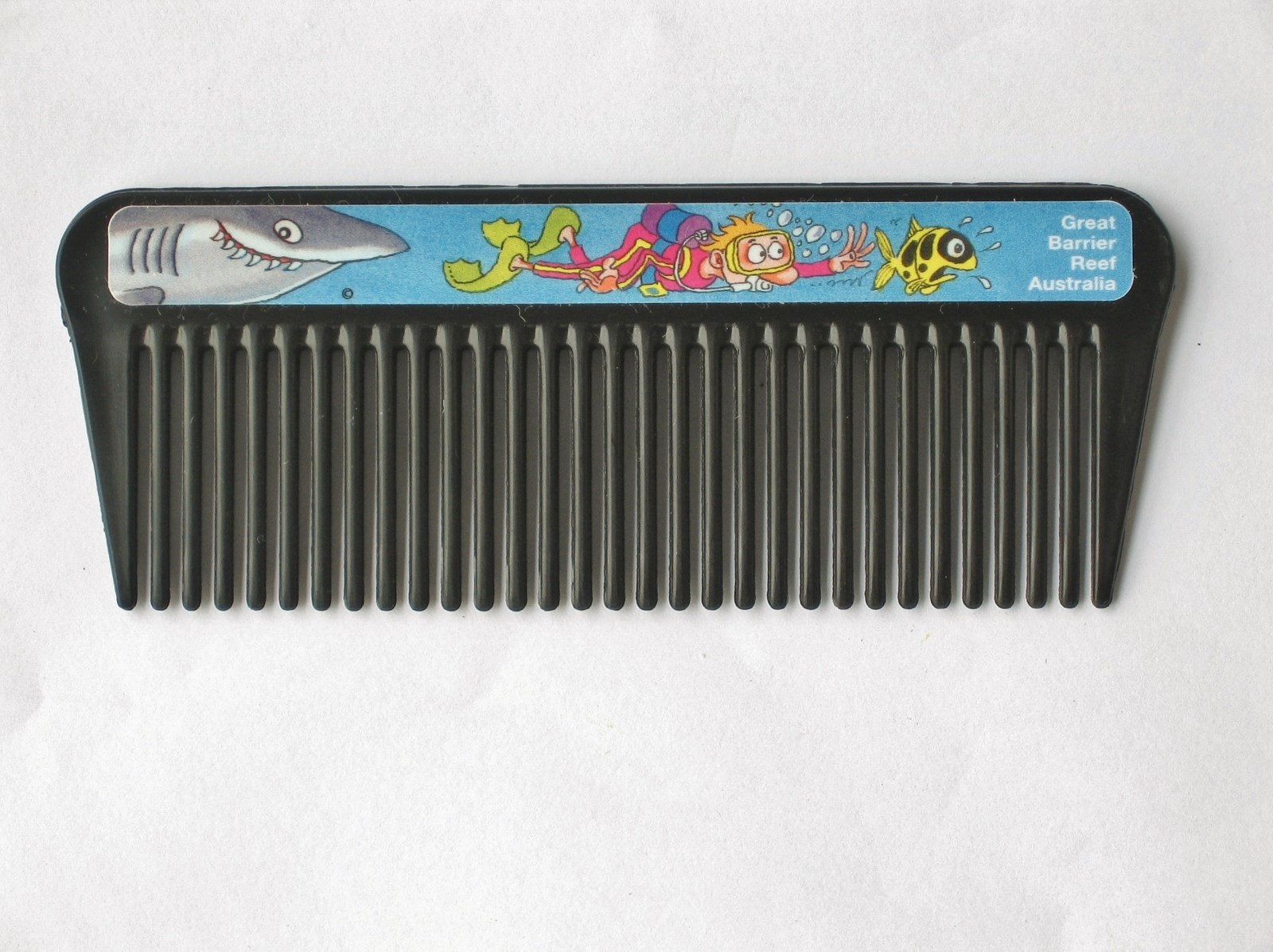 Unbreakable Unisex Black Hair Comb Featuring a Scuba Diver with a Shark
