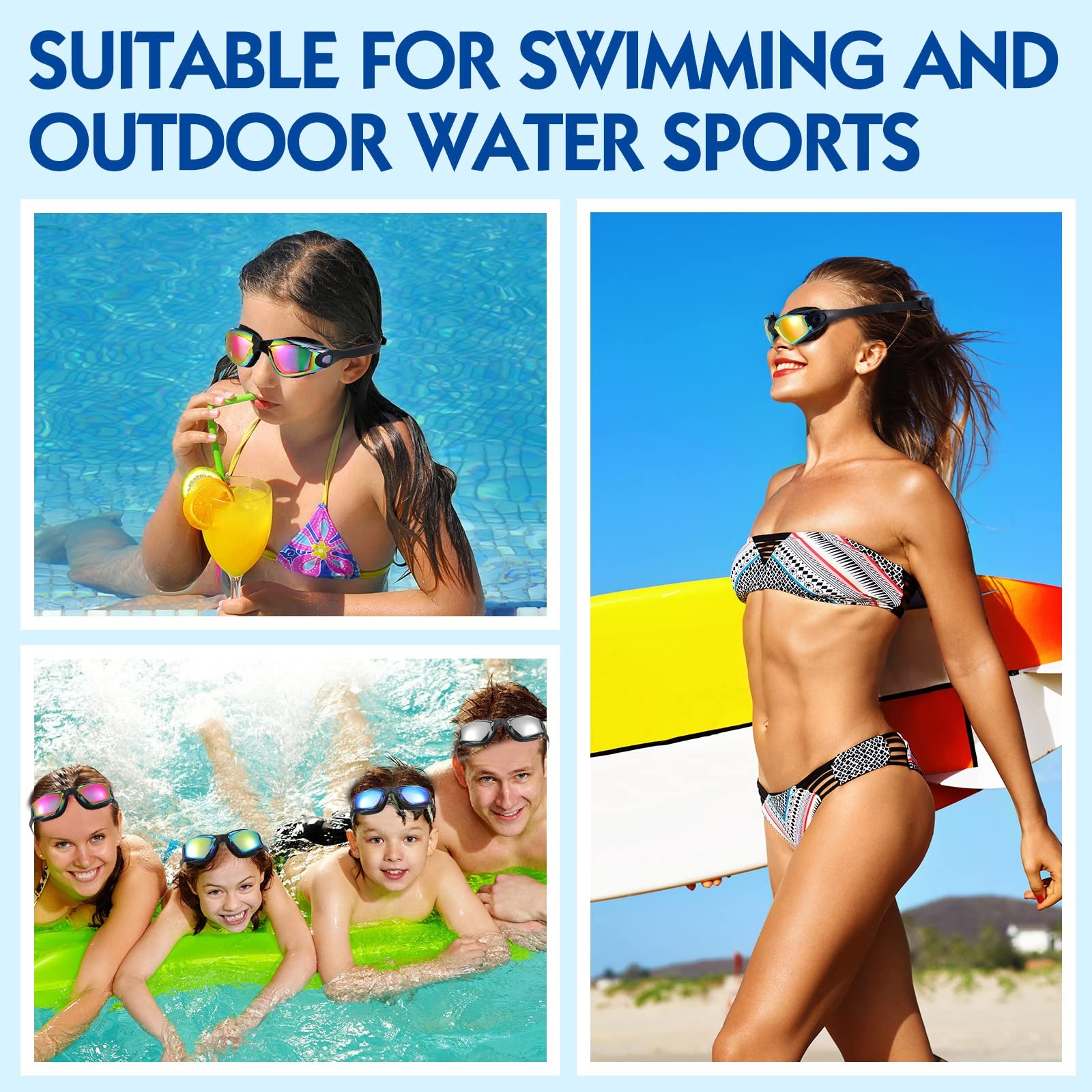 6 Pack Swim Goggles Antifog Swimming Equipment 6.3 X 1.6 Inches, Vivid Color