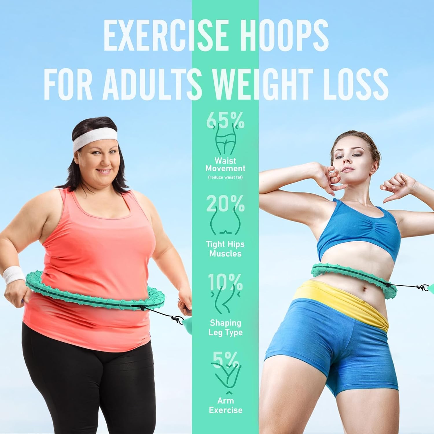 JKSHMYT Weighted Hula Circle Hoops for Adults Weight Loss, 58 inch, cyan