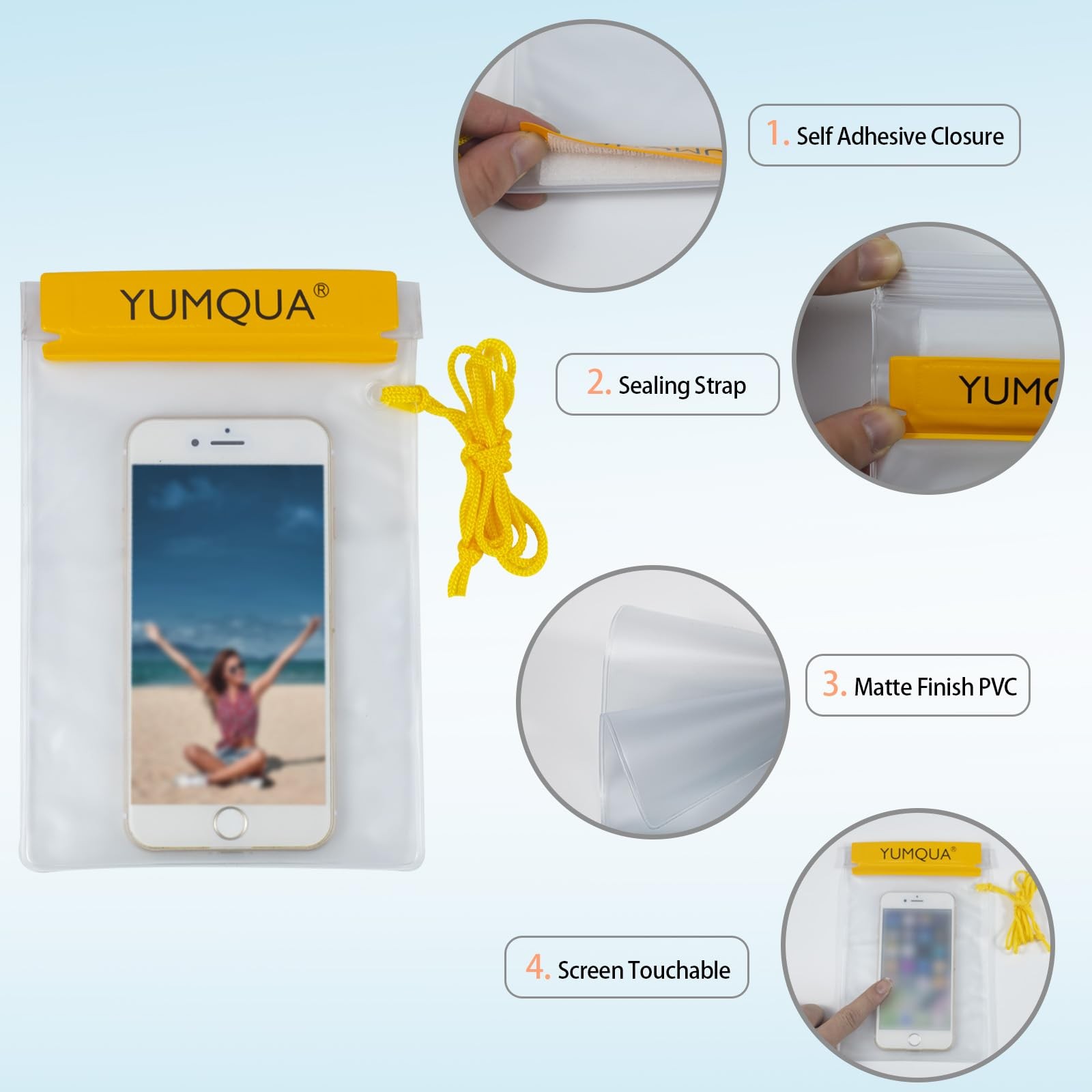 YUMQUA Clear Waterproof Bags, Water Tight Cases Small, Medium, Large, Yellow