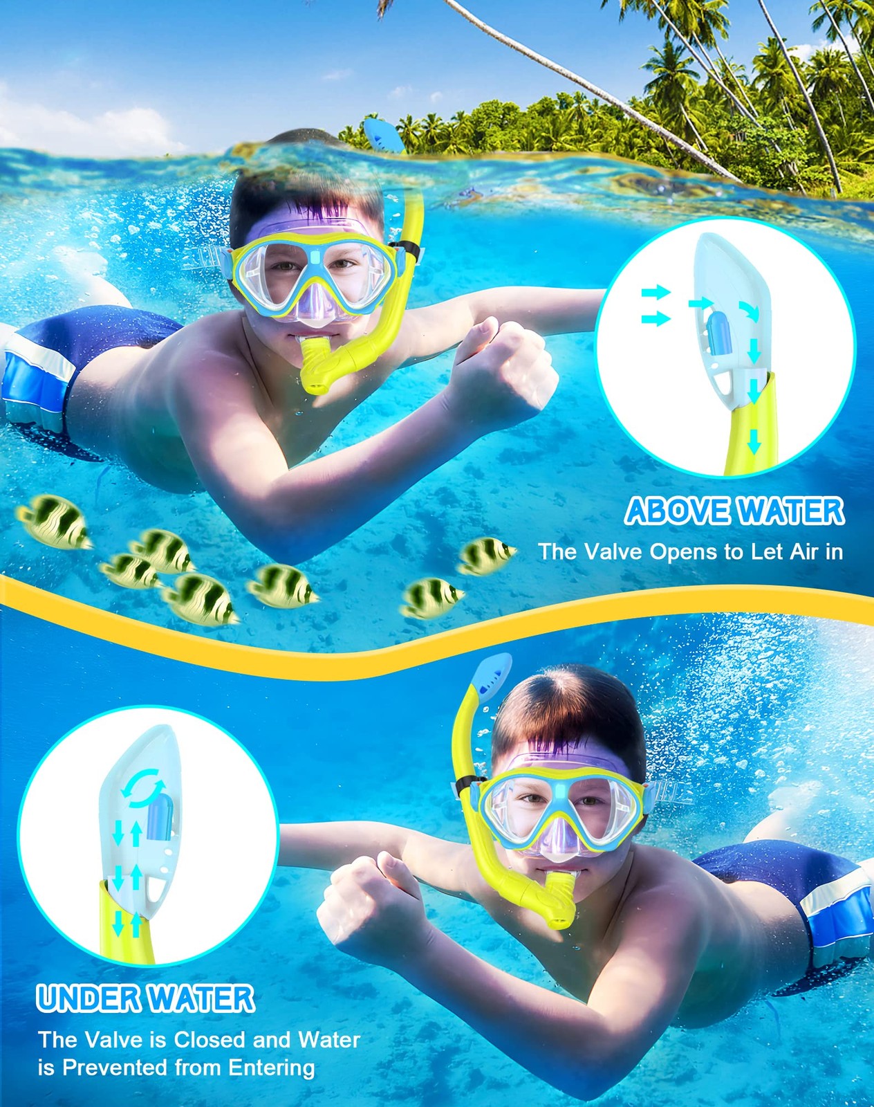 Gintenco Kids Snorkel Set, Diving Mask for Children as Unisex Yellow/Blue