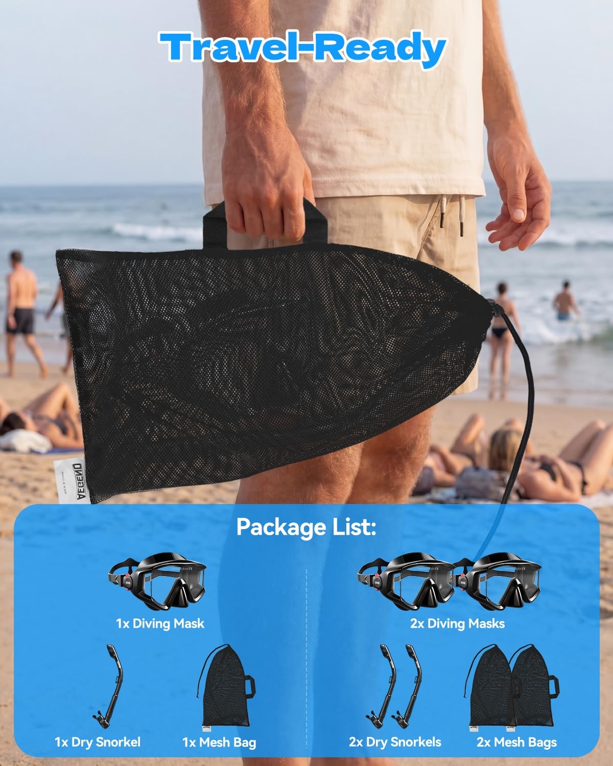 Aegend Snorkel Diving Mask For Adult Men Women Diving Goggles Anti-Fog Tempered
