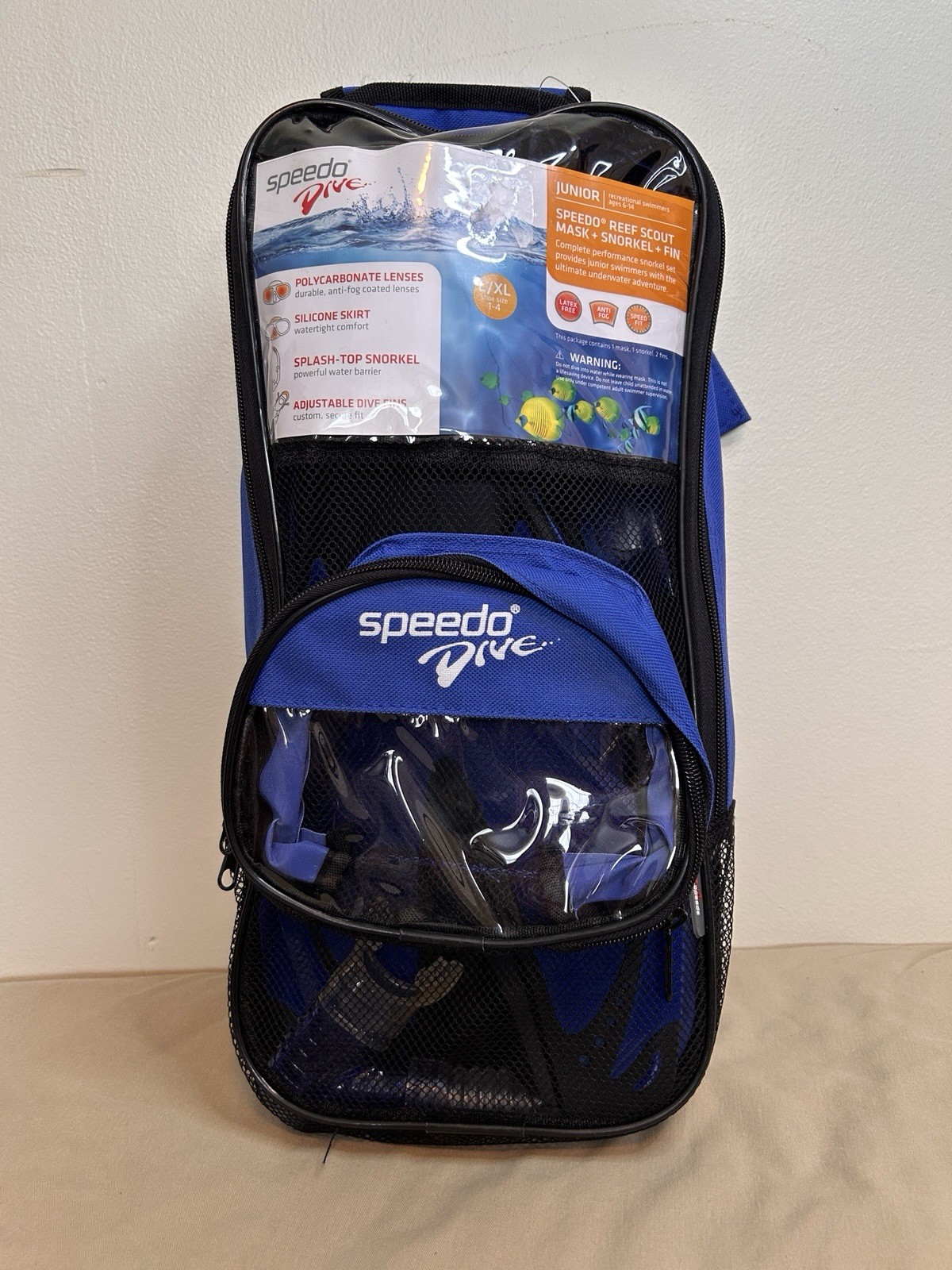 Speedo Dive Snorkel Set Fin and Snorkel Junior L/XL Backpack Swimming