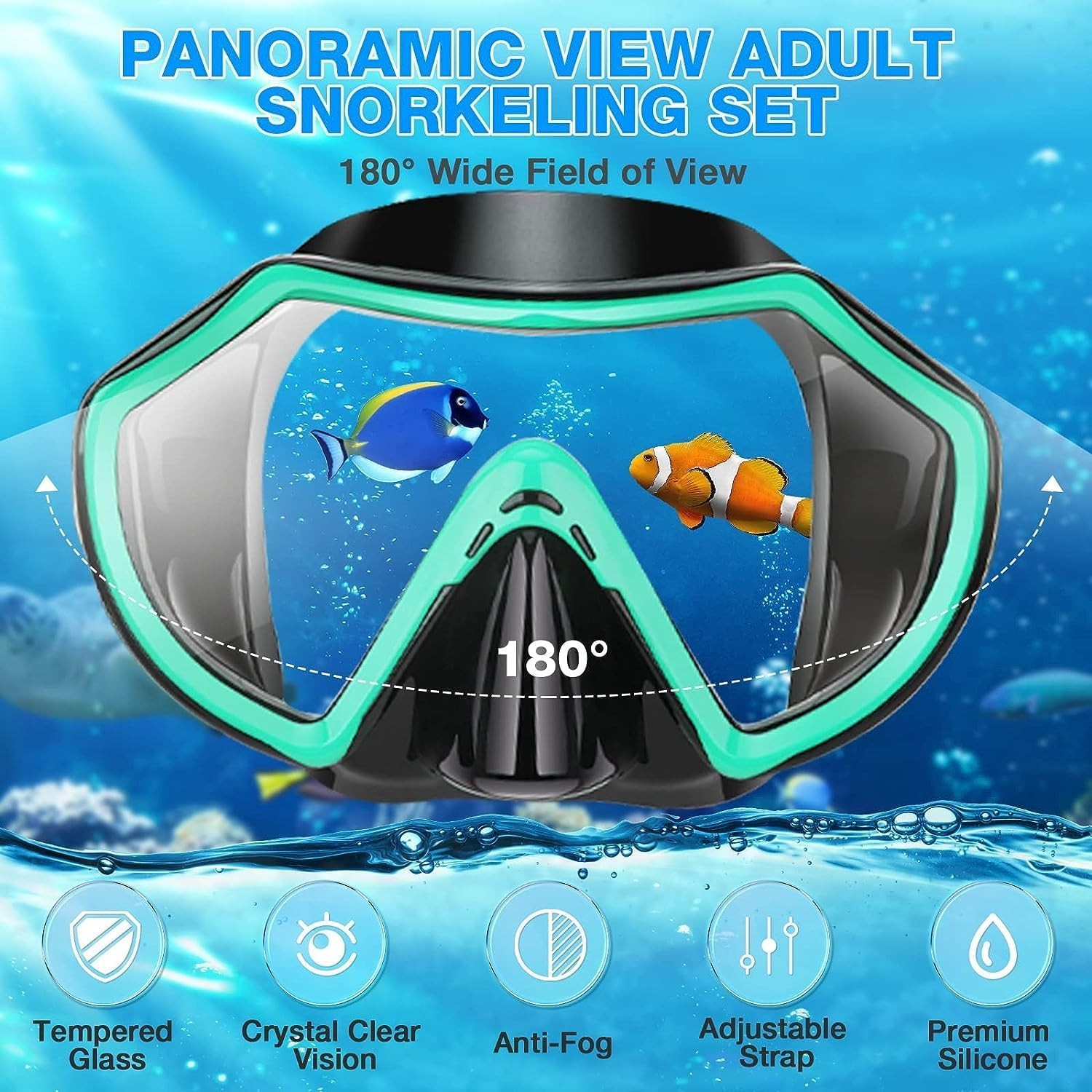 Snorkeling Gear for Adults, Dry Adult Snorkel Set HD Panoramic View Snorkel Mask