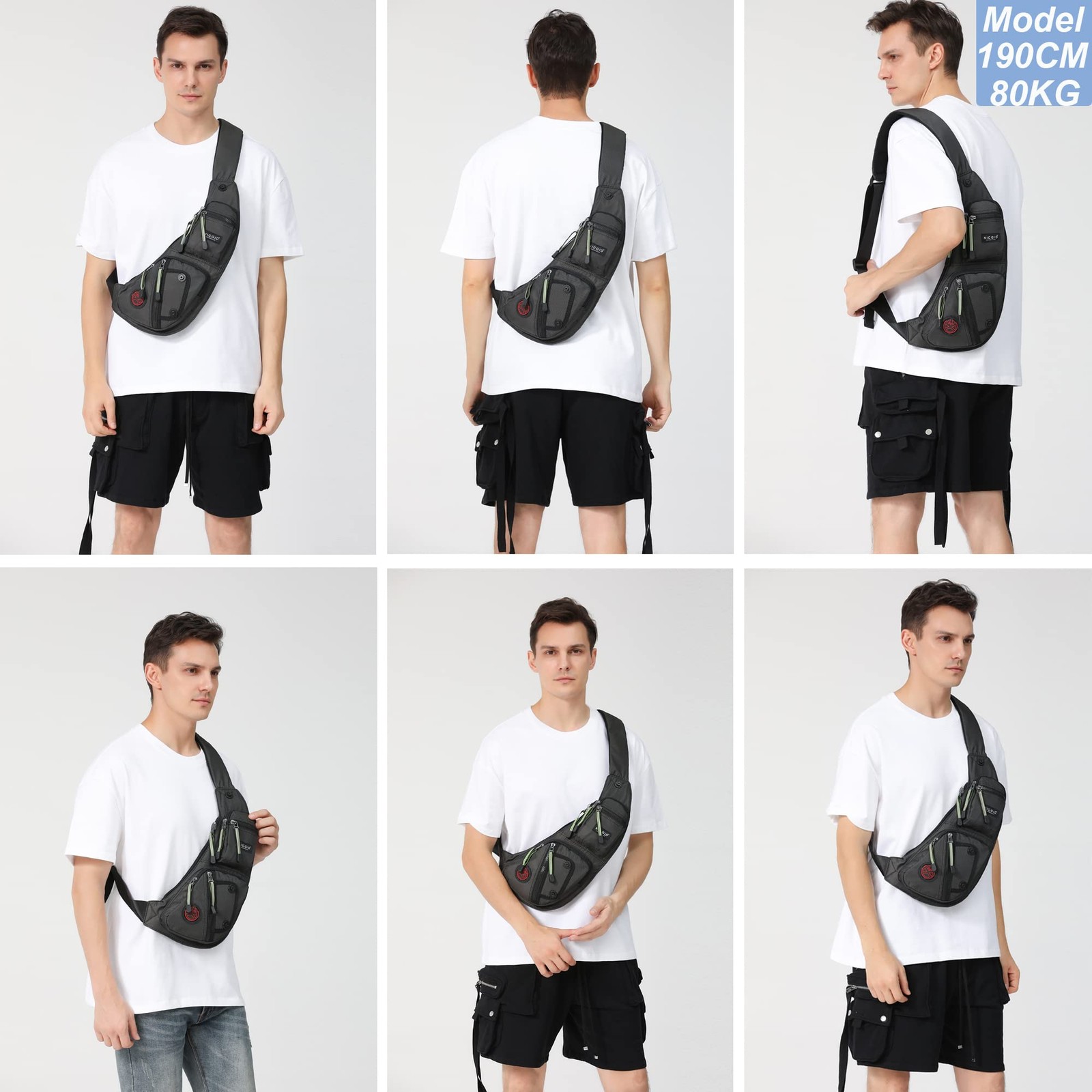NICGID Sling Bag Chest Shoulder Backpack Crossbody Bags Casual Small, Black