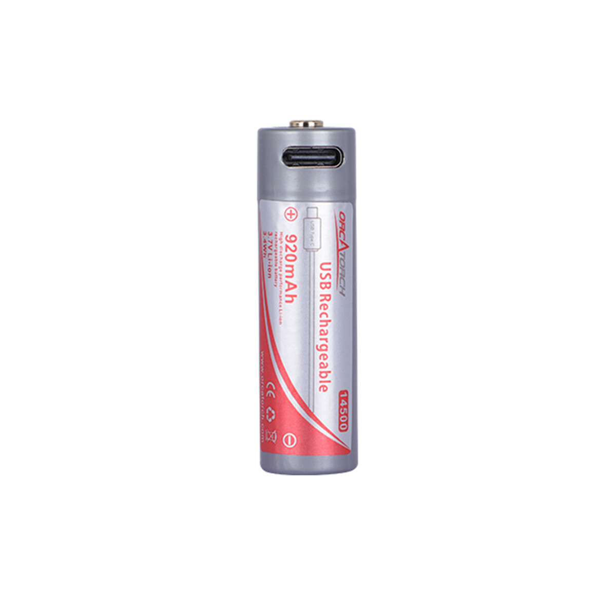 OrcaTorch 14500 USB Type C Rechargeable Battery – 920mAh