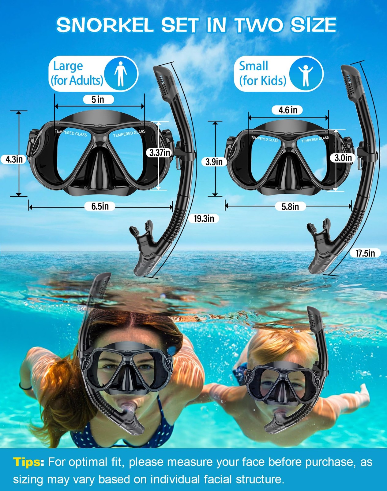 Set De Esnorkel Con Mascara Panoramica Antifog Para Adultos Estilo De Lujo