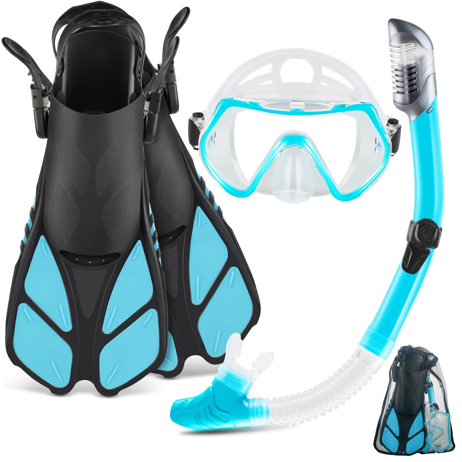 ZEEPORTE Mask Fin Snorkel Set with Adult Snorkeling Gear, Small-Medium, Blue
