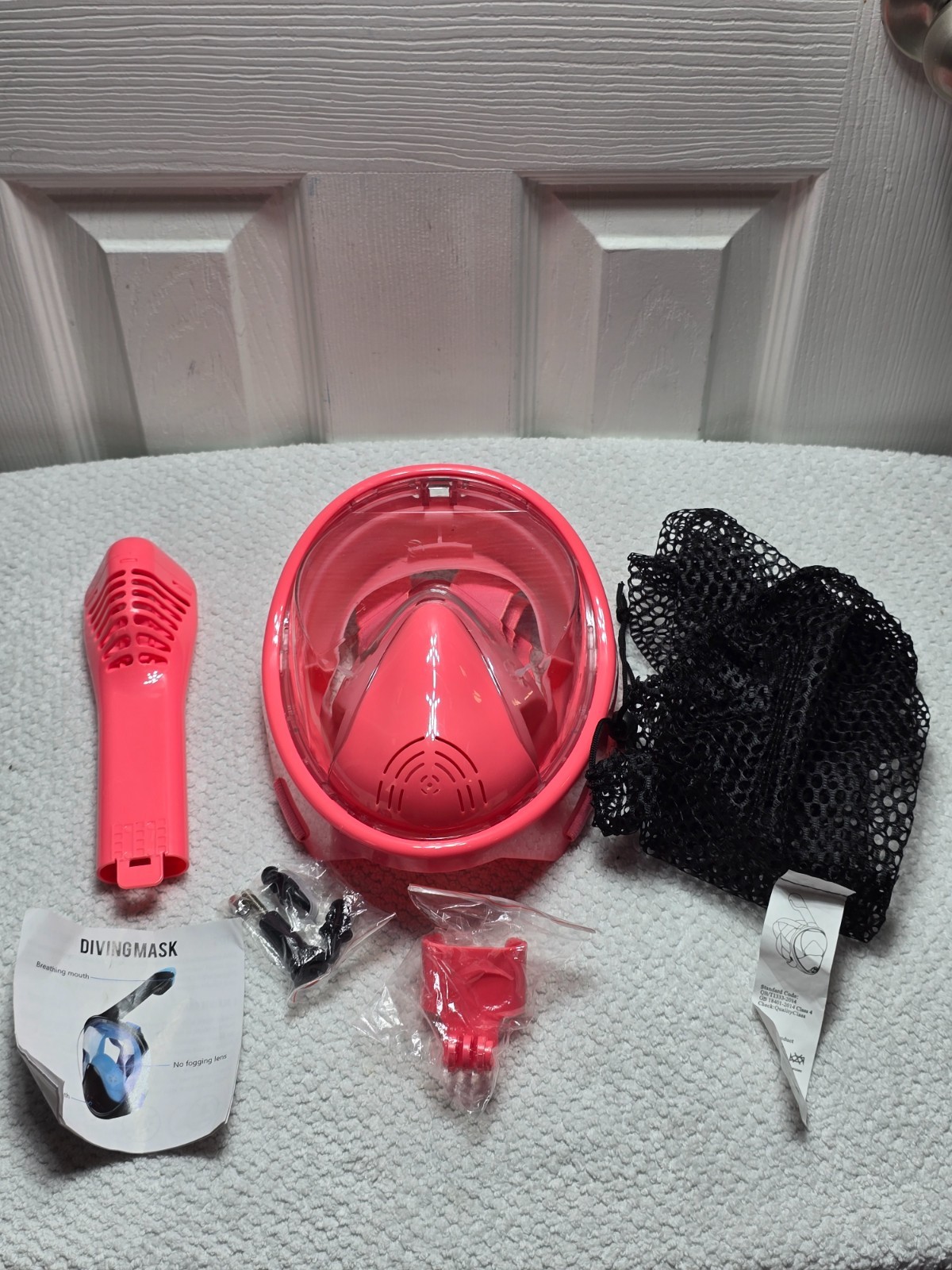 Full Face Snorkel Diving Mask Set Pink QB/T1333-2014 Gb 18401-2014 Class 4 -J