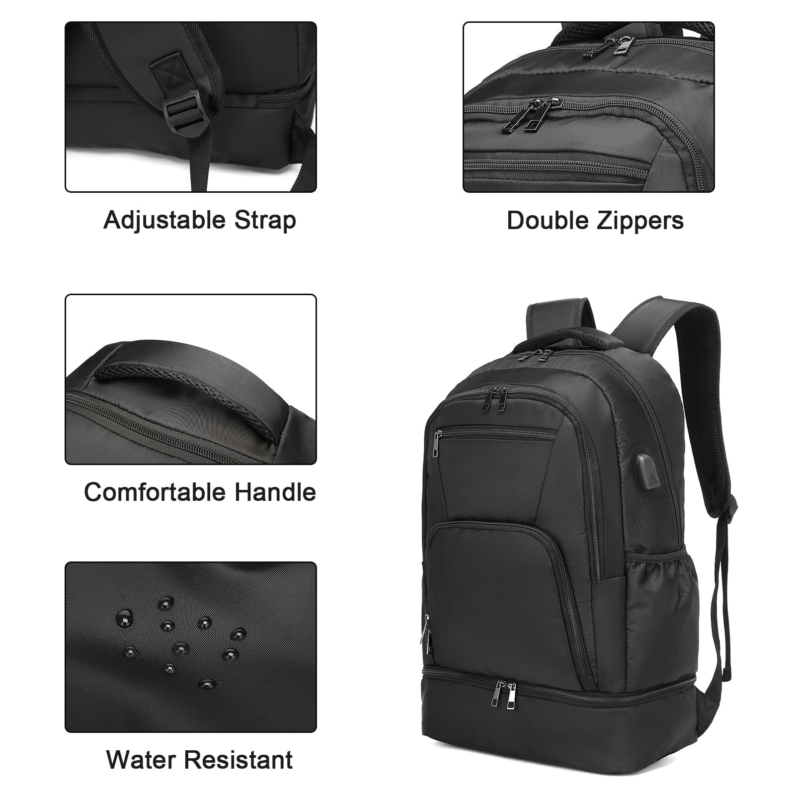 seyfocnia Gym Backpack for Men,Gym Bag with Shoe Compartment 20inch, Black