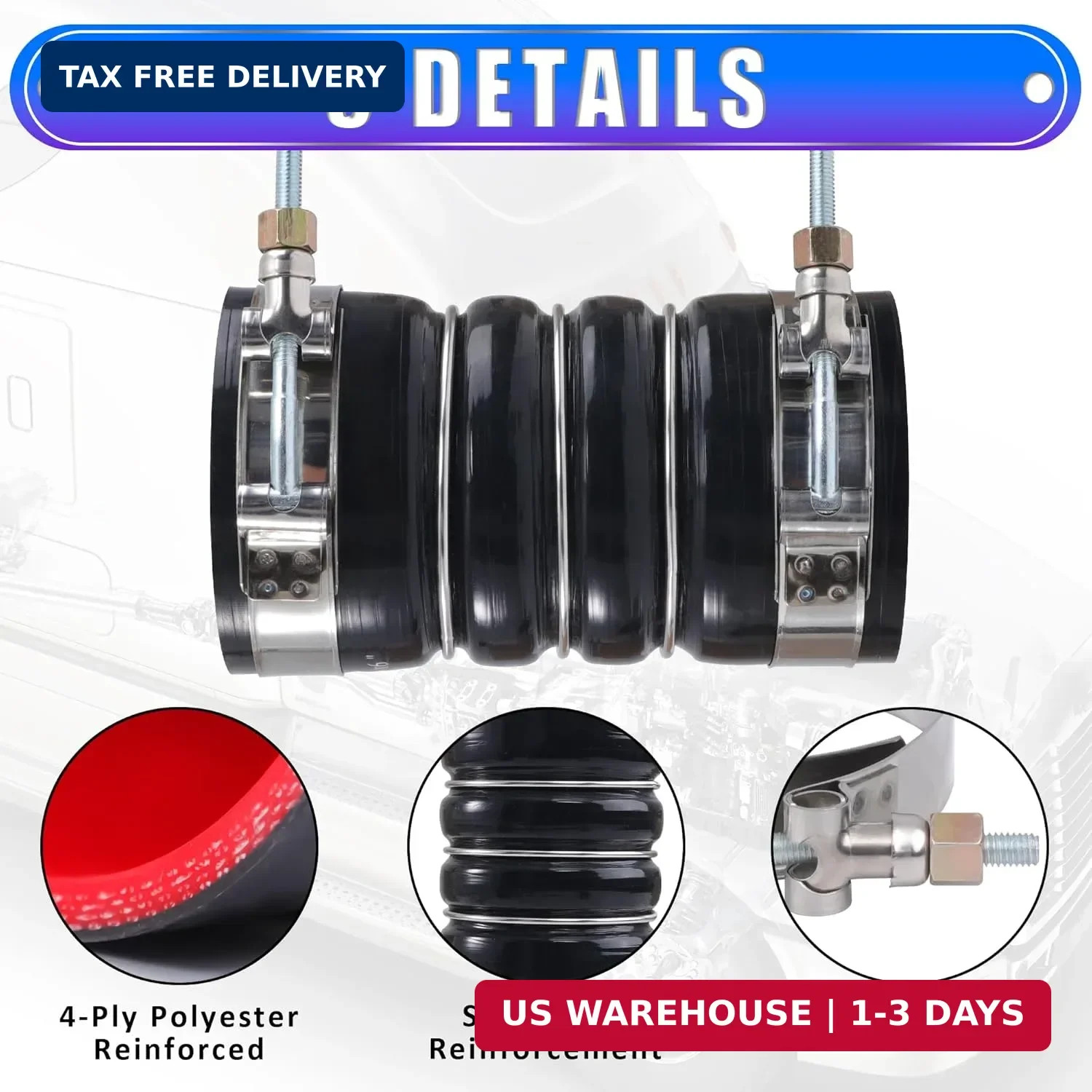 2PCS Silicone CAC Charge Air Cooler Hump Hose Boot Set 3″ x 6″ with stainless st