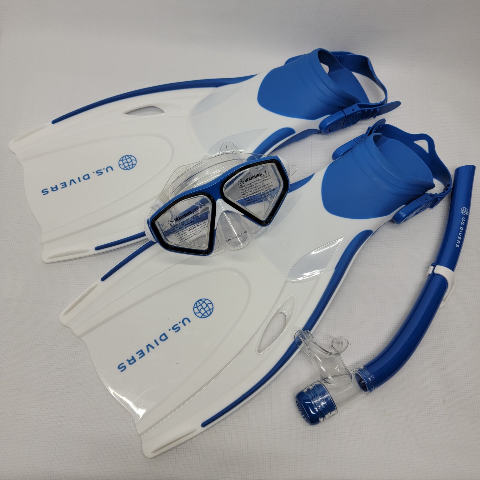 U.S. Divers Adult L / XL White Fins Snorkel Mask Travel Set SR394SA4009lXL