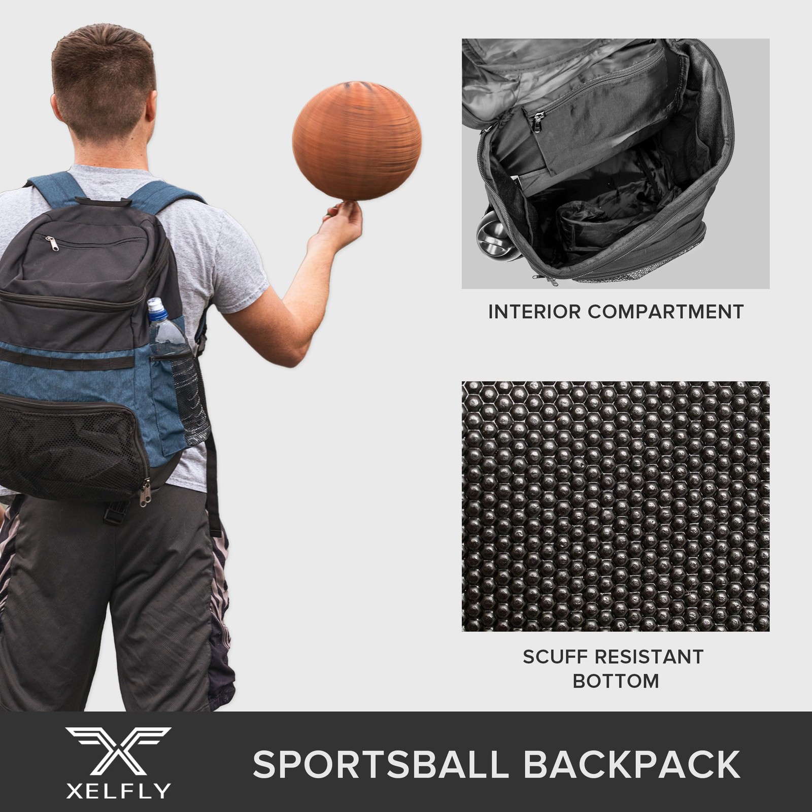Xelfly 25L Basketball Backpack with Ball Compartment – For One Size, Black