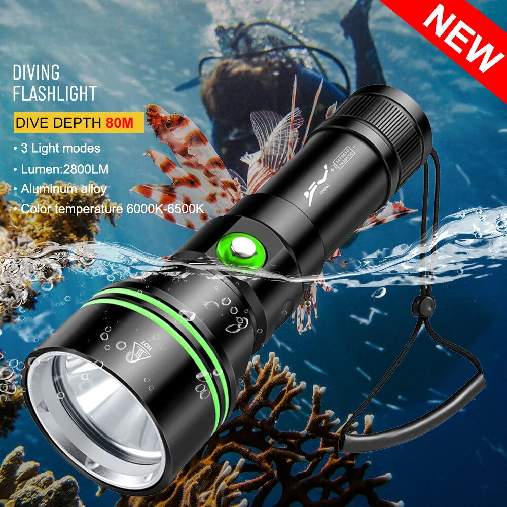 LED Power Lamp Professional Scuba Diving Light 80M Underwater Dive Torch