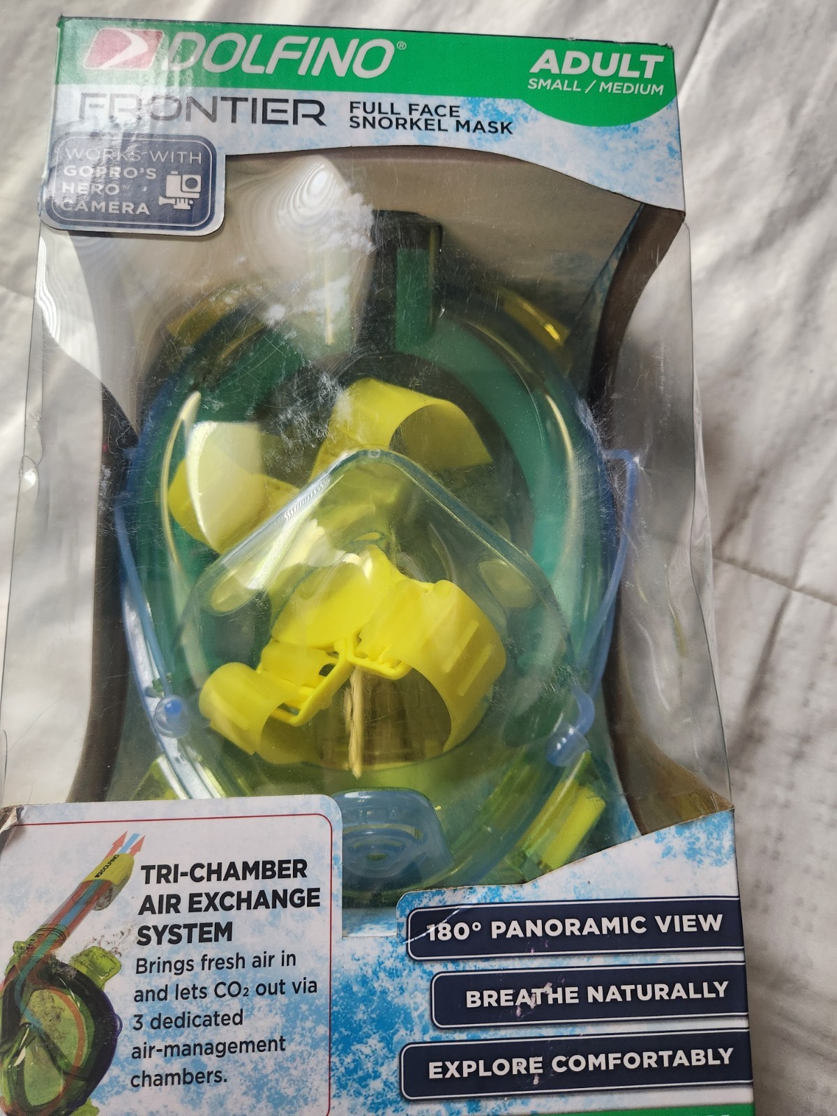 Dolfino Frontier Full Face Snorkel Mask Small/Medium Green Yellow