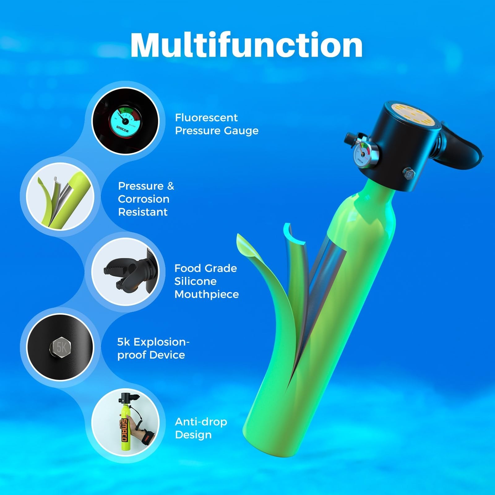 SMACO S300 Plus Mini Scuba Tank 0.5L Lung Air Tank Portable Diving Tank for U…