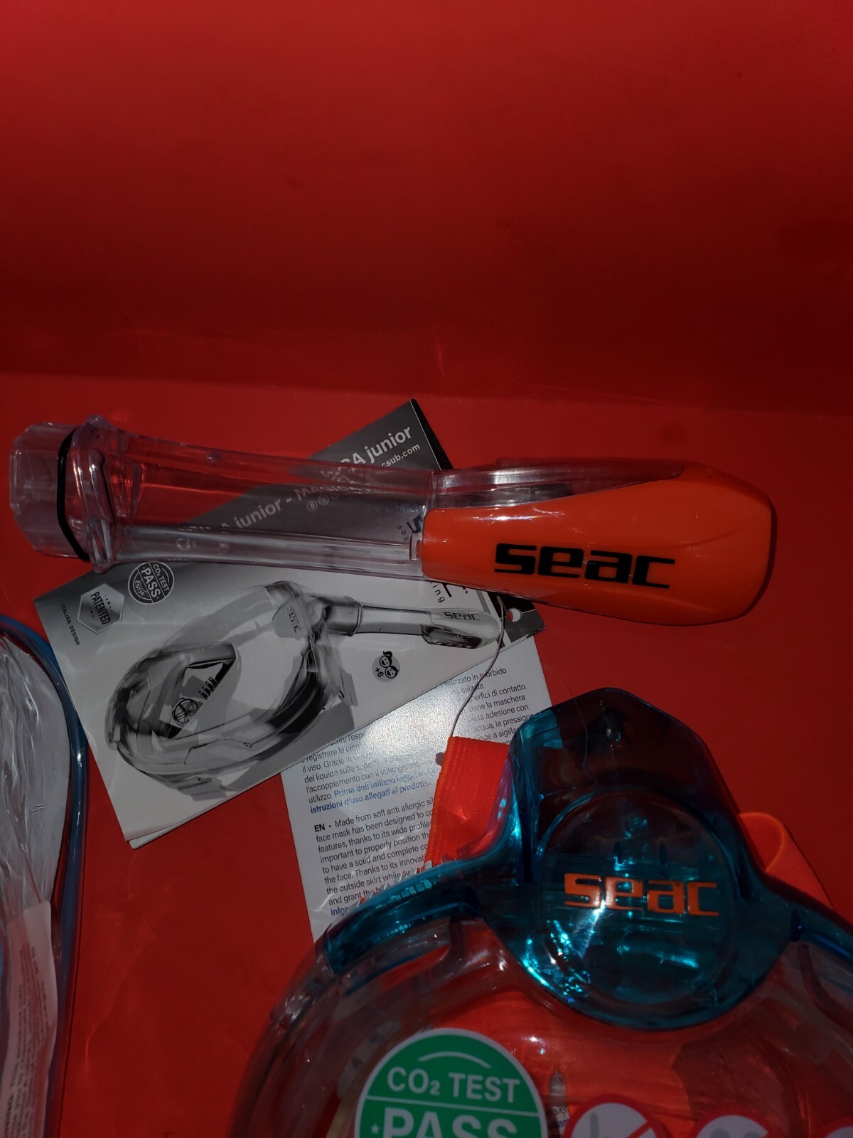 Seac Blue Orange Anti Fog Full Face Snorkeling Mask Exhaust Valve Junior 6 + NEW
