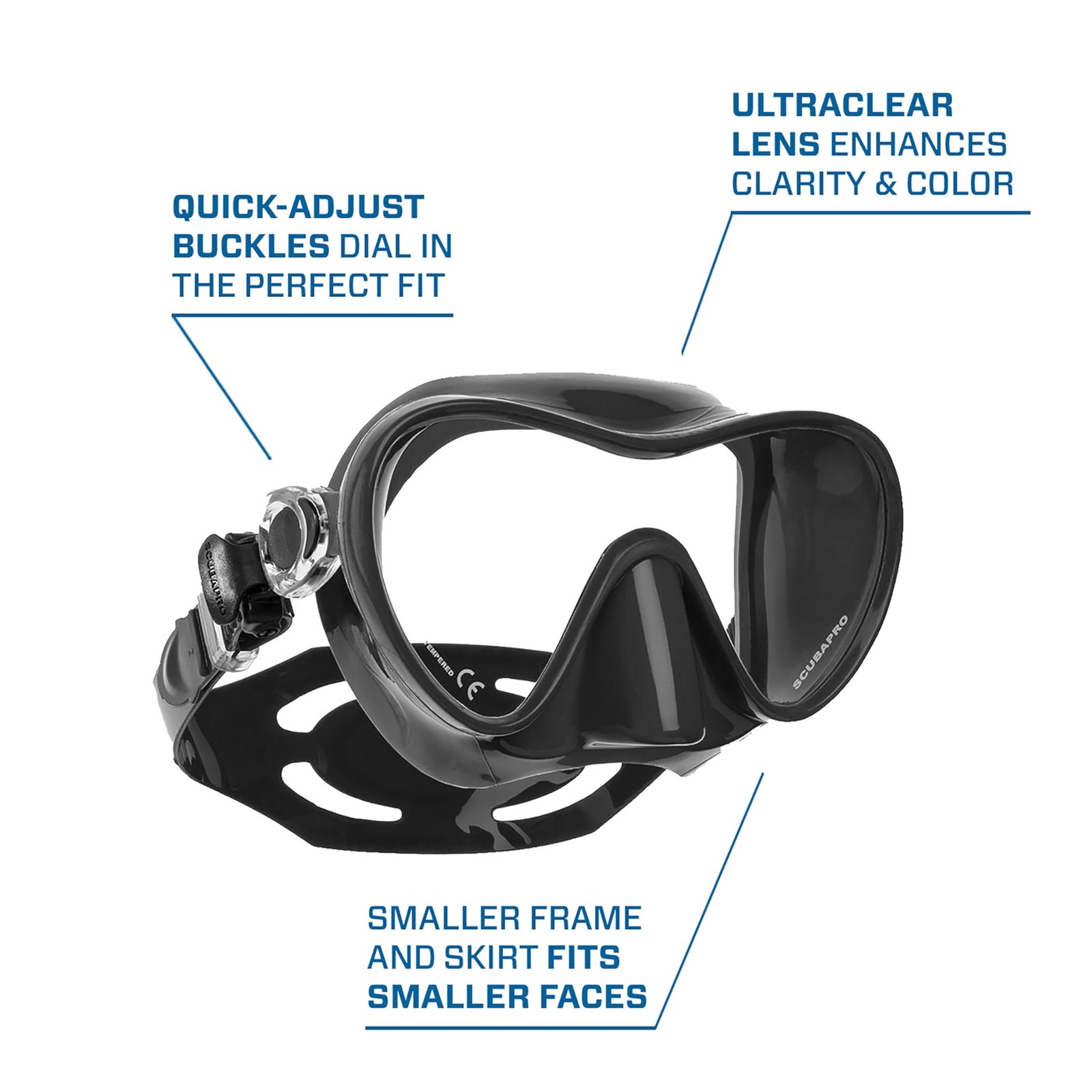 SCUBAPRO Trinidad 3 Snorkeling Mask and Snorkel Combo Adult One Size Black