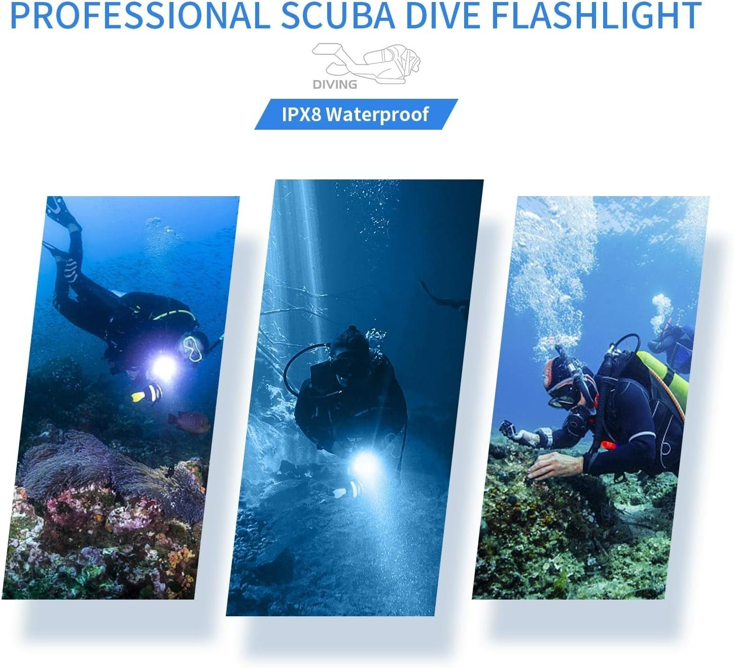 Diving Flashlight DL06 Max 15000 Lumen Scuba Dive Light, 100°Beam Angle Diving