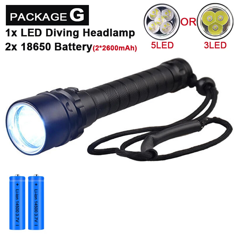 Underwater LED Diving Flashlight 9000lm Waterproof Rechargeable Torch Lamp