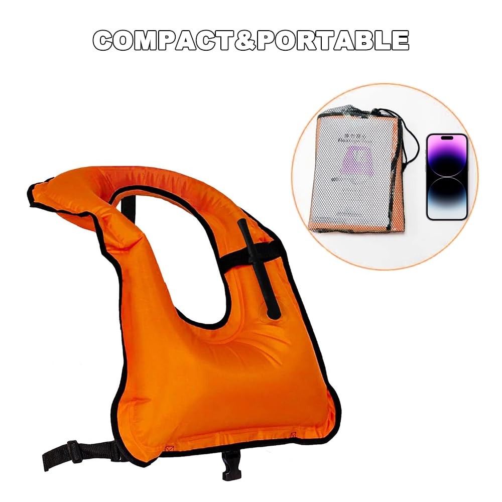 Inflatable Snorkel Vest for Kids, Portable Snorkeling Jackets Child, Orange