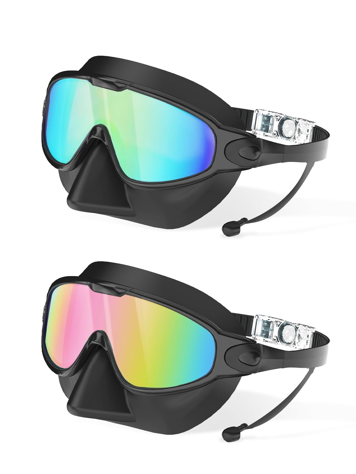 YLKJSWIM Swim Goggles Adult with Nose Cover One Size, 01-aqua & Birght Rose