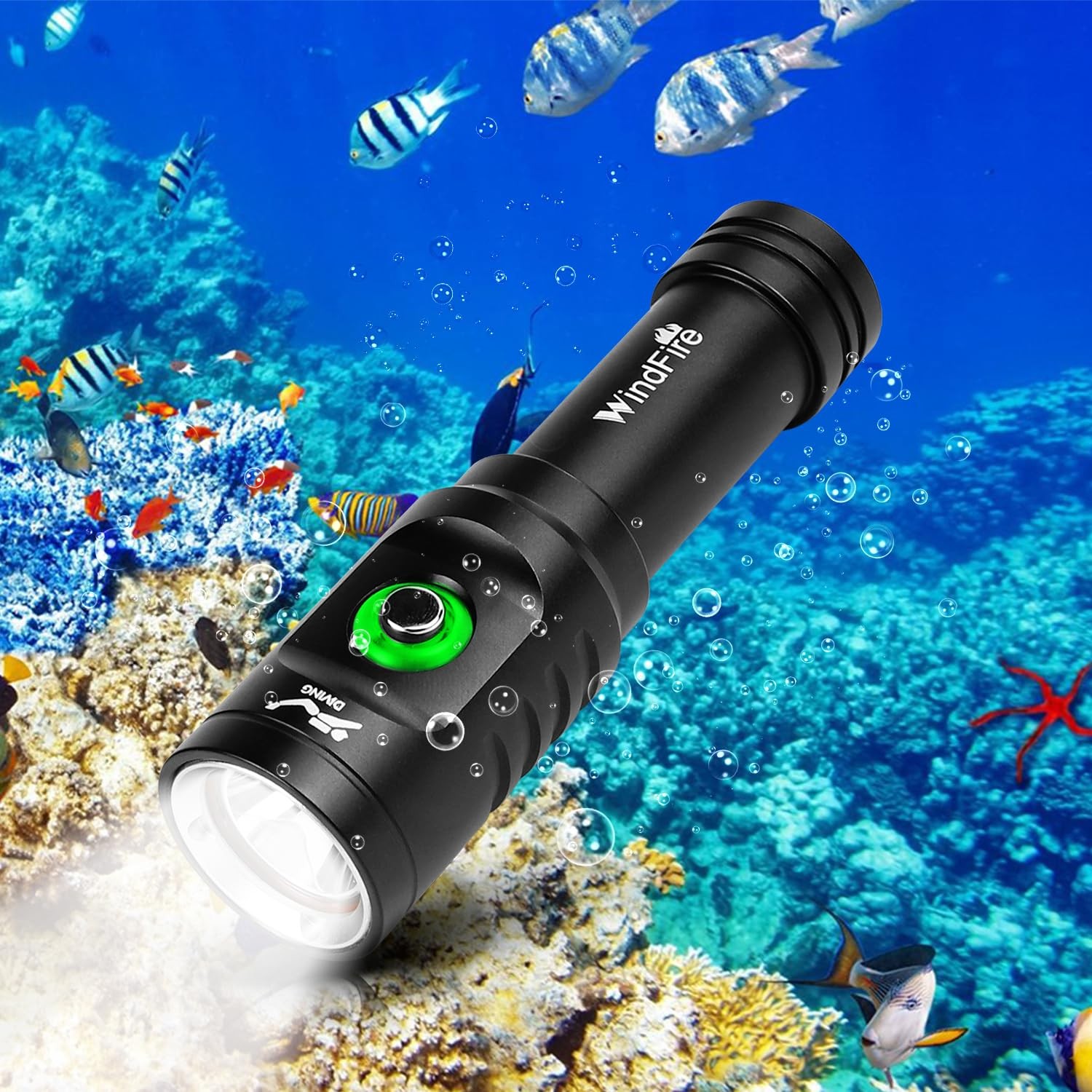 WINDFIRE Dive Light Scuba Diving Flashlight, Super Black-TS08, Black-TS08