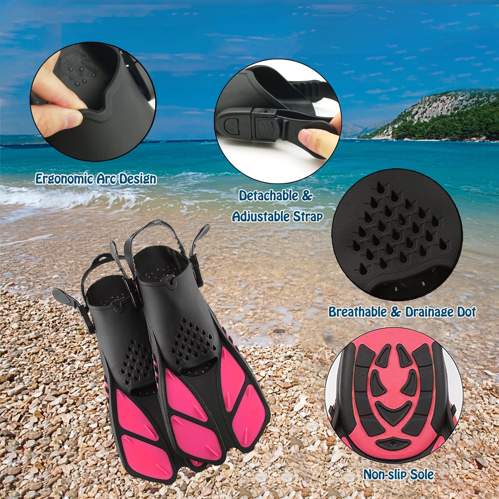 DiVLMT Snorkeling Gear for Adults with US Men 4-8.5 | Lady 6-9.5, Pink