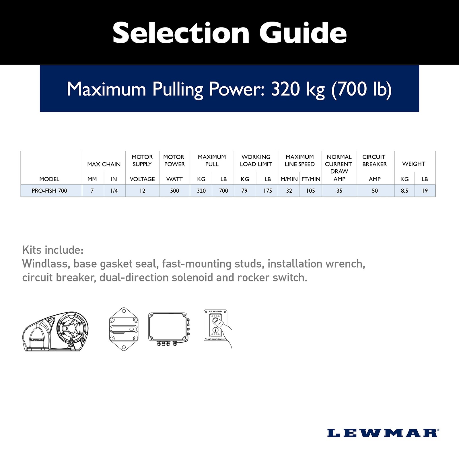 Lewmar PRO-Series 700 6 mm-7 mm-1/4 Pro-Series Windlass (6656011967-310)