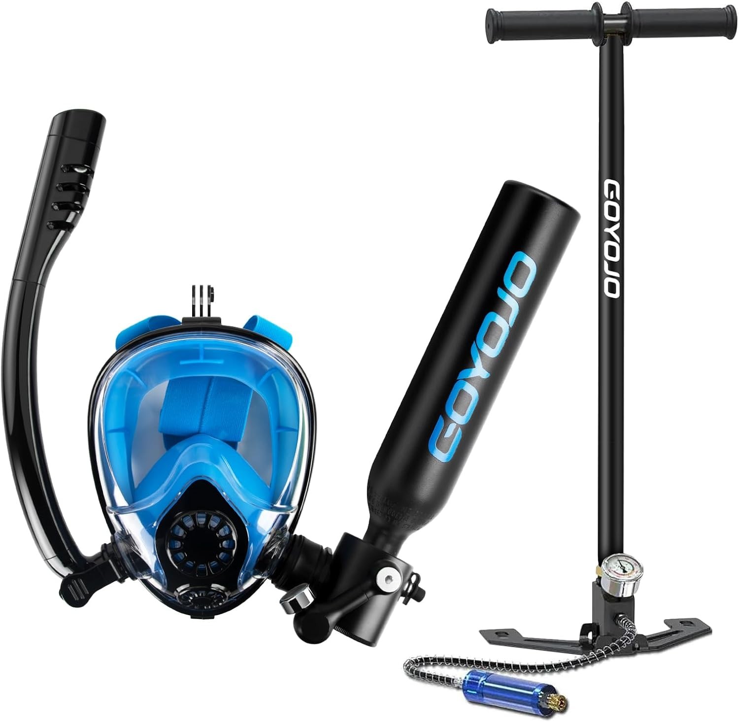 GOYOJO Scuba Diving Tank & Snorkel Mask Combo – 0.5L Lung Tank Oxygen Cylinder
