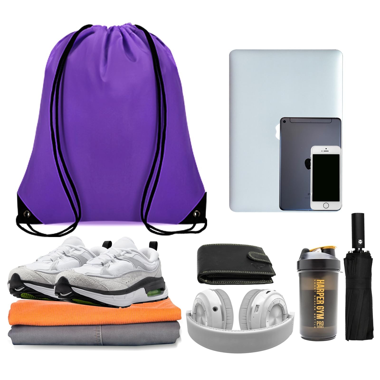 Grneric 10Pcs Drawstring Backpack Bulk Cinch Bag, Medium, Purple