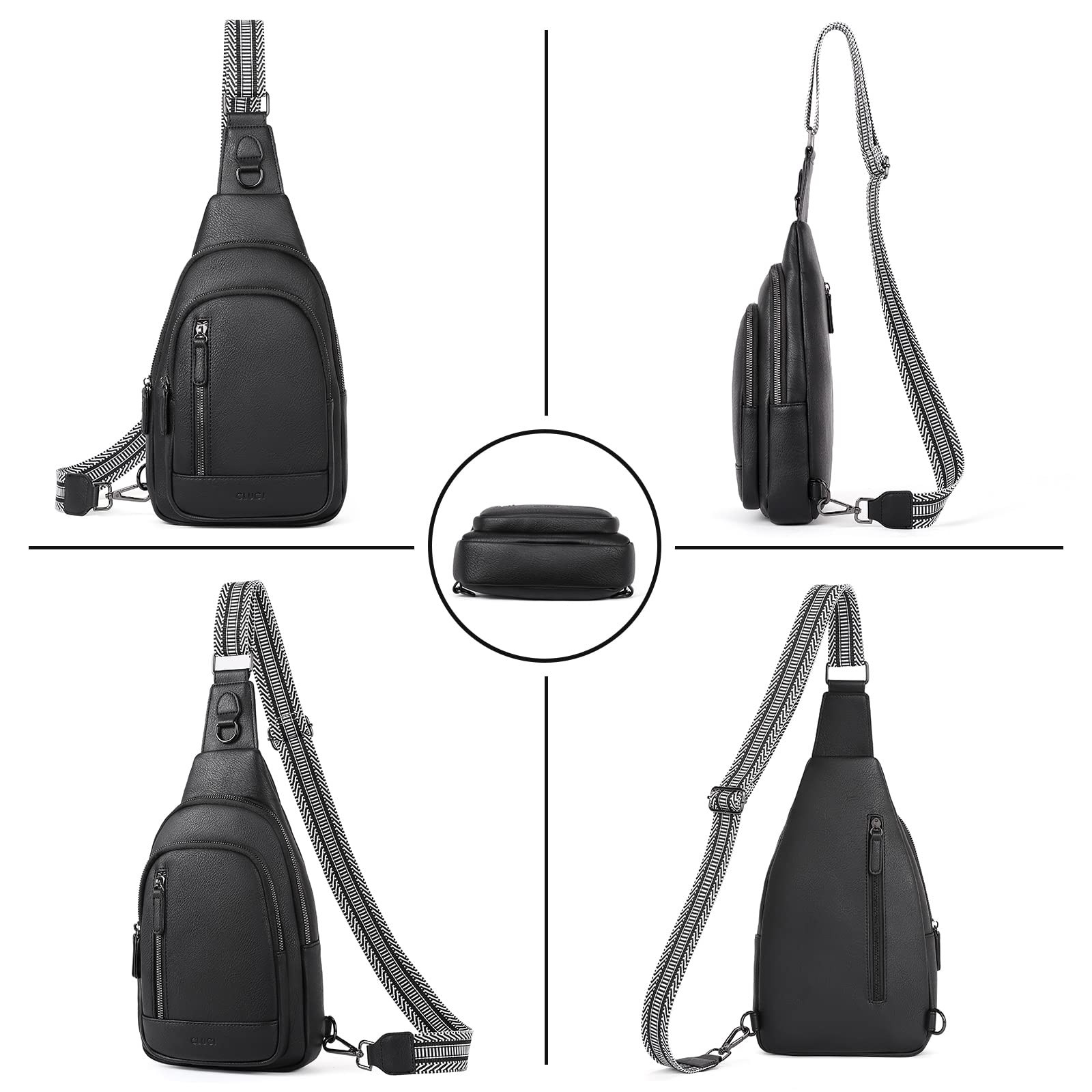 CLUCI Crossbody Bags for Women Men,Leather Sling Bag One Size, 0-2 Black