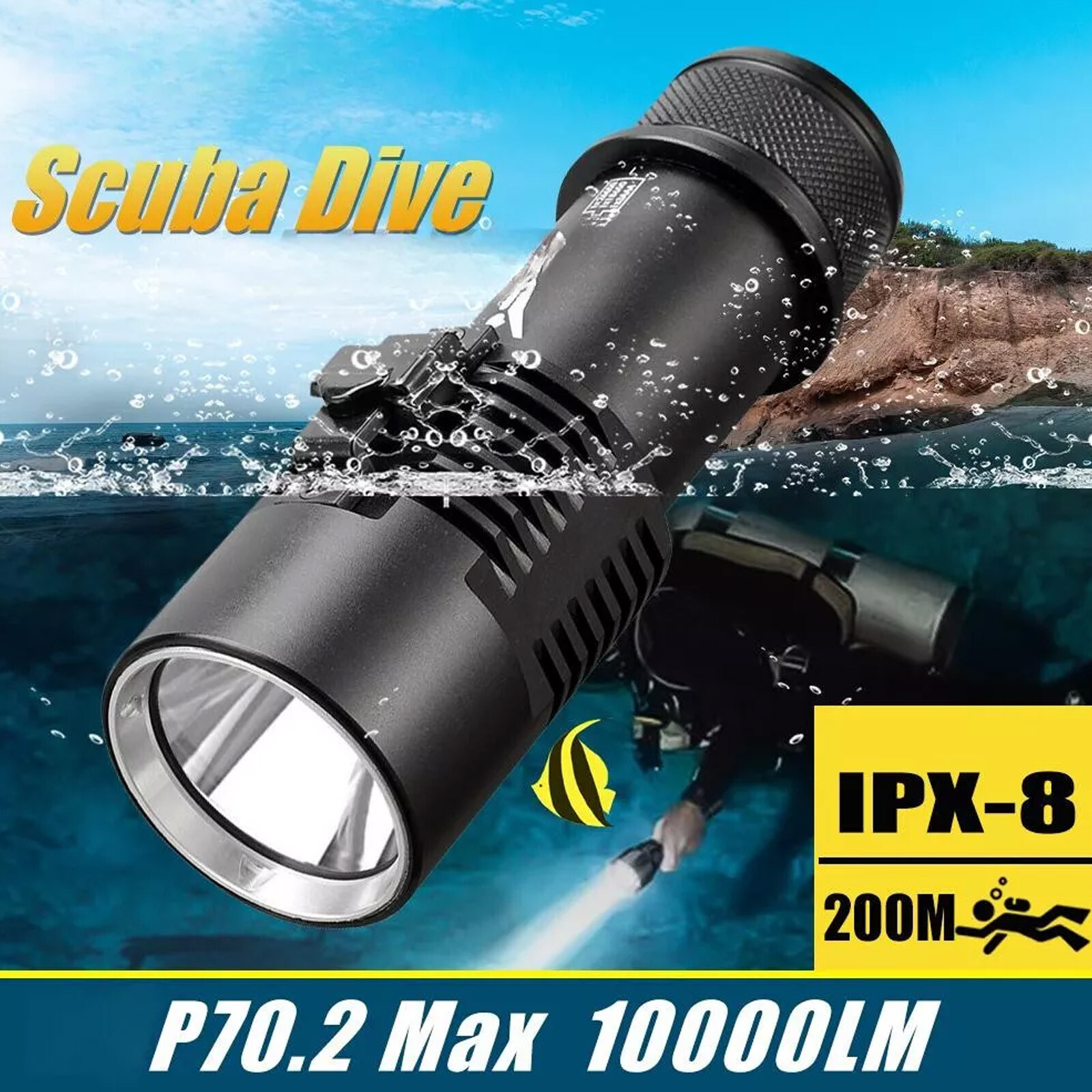 IPX8 4000LM Professional Diving Flashlight Underwater 200m Scuba Dive Torch USoy