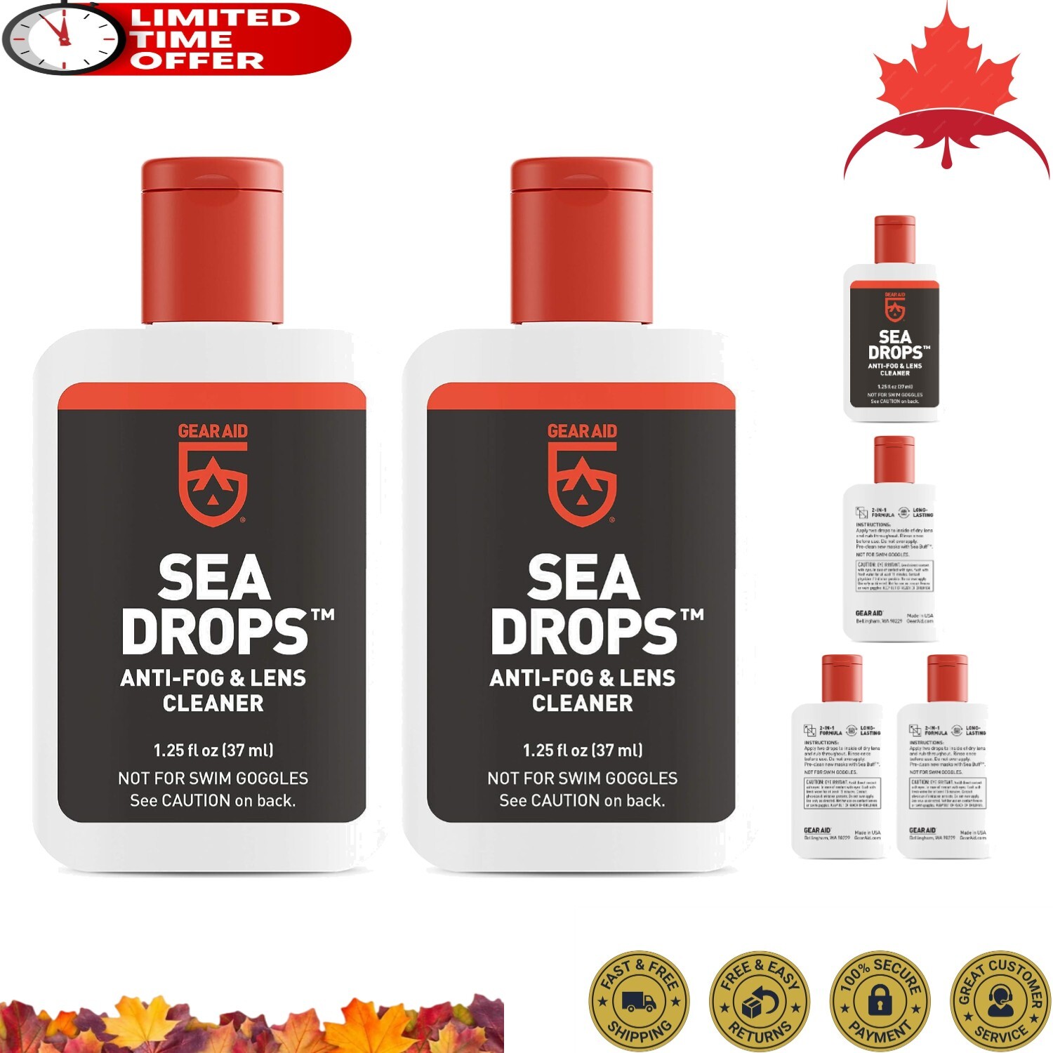 Sea Drops – Powerful Anti-Fogging Solution – 1.25 fl oz, Convenient 2 Pack