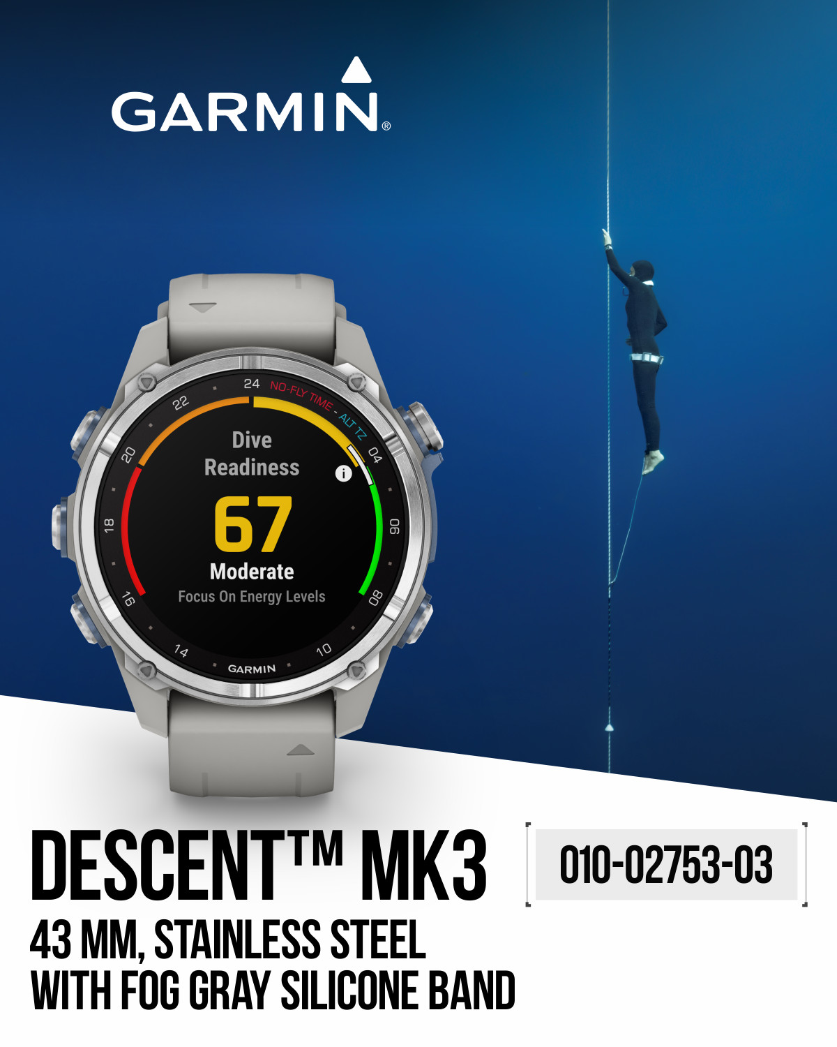 Garmin Descent Mk3 43mm Stainless Steel Dive Computer Multisport GPS Smartwatch