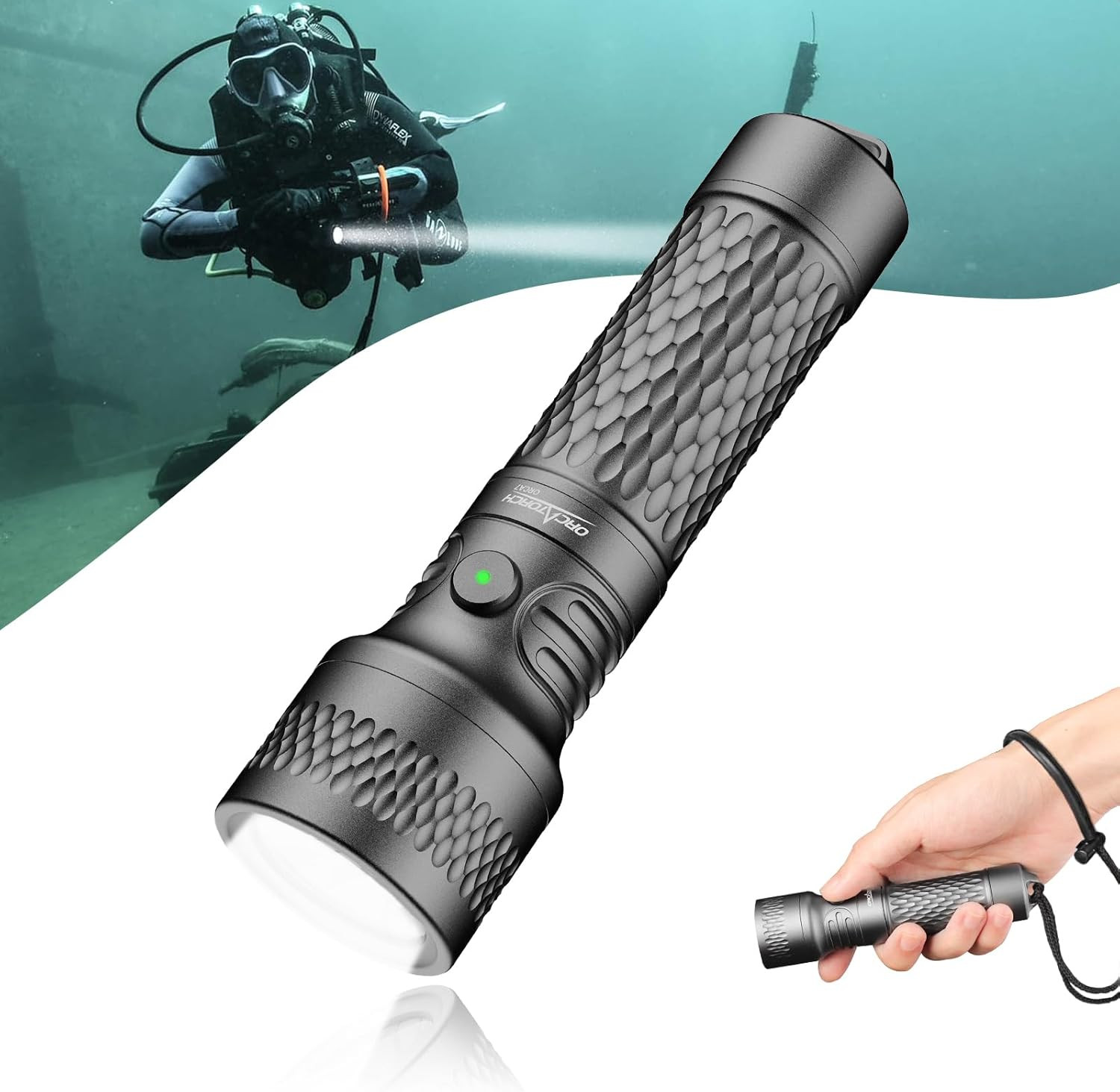 ORCA7 Dive Light, 3000 Lumens SOS Signal Scuba Diving Flashlight, 6° Narrow Beam