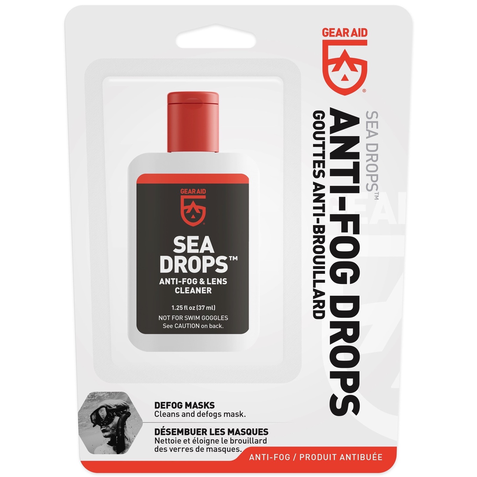Gear Aid Sea Drops Anti-Fog and Lens Cleaner Clear 1.25oz Defogs Masks (2-Pack)