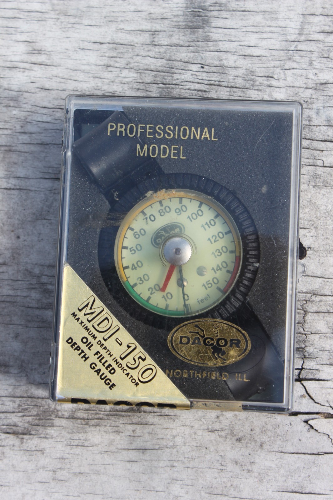 Vintage Dacor Wrist 150 ft Depth Gauge Scuba Skin Diving MDI-150 w/ Box, *Named*