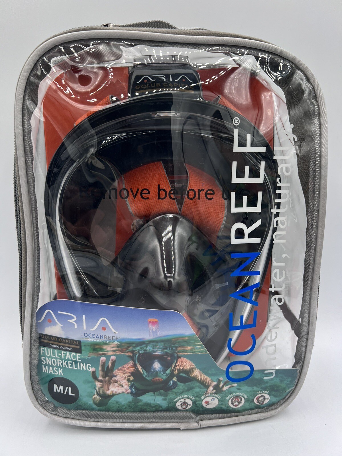 Aria – Ocean Reef – Full Face Snorkel Mask (M/L Black) – Brand New Open Package