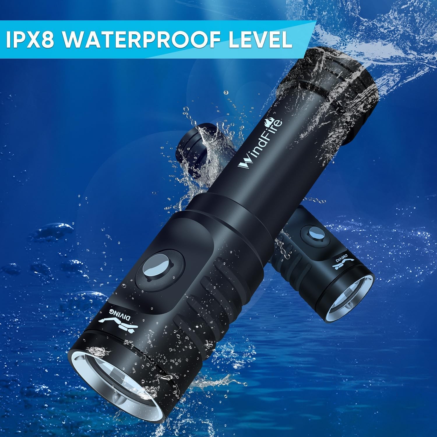 WINDFIRE Dive Light Scuba Diving Flashlight, Super Black-TS08, Black-TS08
